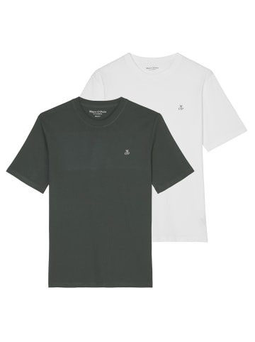 Marc O'Polo T-Shirt 2er Pack in Dunkelgrün/Weiß