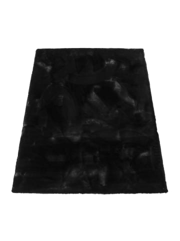 KADIMA DESIGN Hochflor Teppich Shaggy Unifarben Schlafzimmer in Schwarz