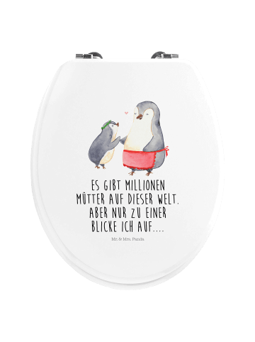 Mr. & Mrs. Panda Motiv WC Sitz Pinguin mit Kind mit Spruch in Weiß