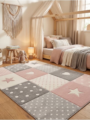 KADIMA DESIGN IDRO Teppich Kinder Pink 120x170 Sterne Polypropylen Kinderzimmer in Pink