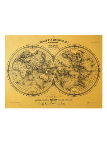 WALLART Leinwandbild Gold - Französische Karte d. Hemissphären 1848 in Schwarz-Weiß