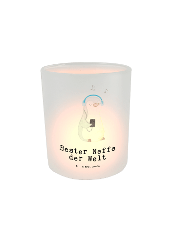 Mr. & Mrs. Panda Windlicht Pinguin Bester Neffe der Welt mit Spruch in Transparent