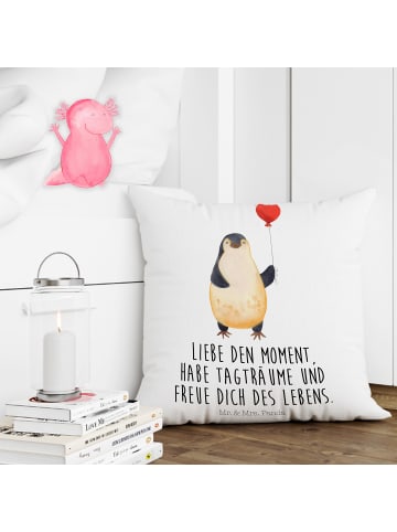 Mr. & Mrs. Panda Kissen Pinguin Luftballon mit Spruch in Weiß