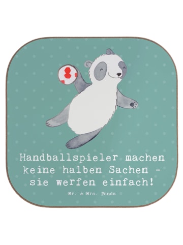 Mr. & Mrs. Panda Untersetzer Tasse Handball Wurf mit Spruch in Meeresbrise