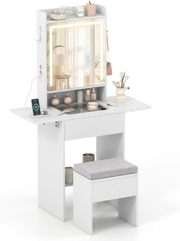 COSTWAY Schminktisch Set schmal mit LED 94 x 41 x 147 cm in Weiß