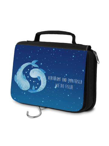 Mr. & Mrs. Panda Kosmetiktasche Sternzeichen Fische mit Spruch in Sternenhimmel Blau
