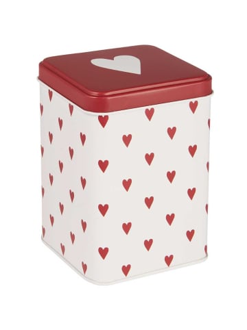 IB Laursen Dose mit HERZEN Weiß Rot Eckig 12,5 cm