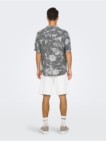 Only&Sons Kurzarm-Hemd mit Blumenmuster, Button-Down-Kragen in Dunkelgrau
