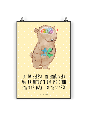 Mr. & Mrs. Panda Wandbild Bär Autismus mit Spruch in Gelb Pastell