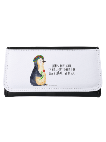 Mr. & Mrs. Panda Portemonnaie für Damen Pinguin Blumen mit Spruch in Weiß