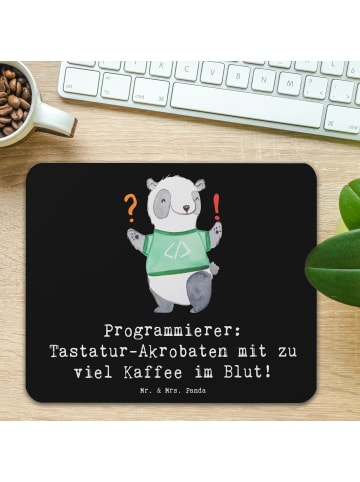 Mr. & Mrs. Panda Mauspad Programmierer Kaffeeheld mit Spruch in Schwarz