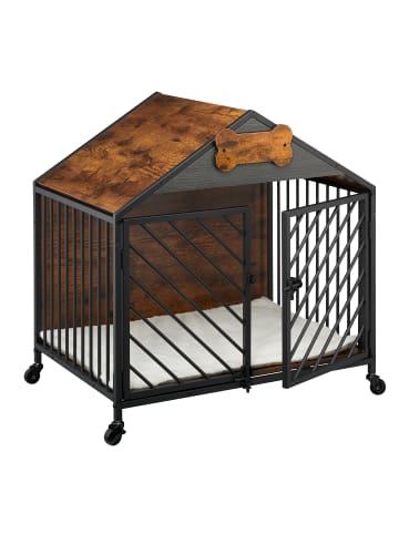 relaxdays Hundekäfig "Industrial" in Braun/ Schwarz - (B)70 x (H)73 x (T)53 cm