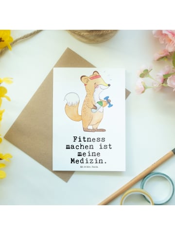 Mr. & Mrs. Panda Grußkarte Fuchs Fitness mit Spruch in Weiß