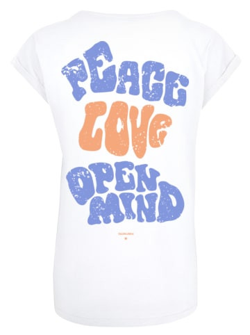 F4NT4STIC Extended Shoulder T-Shirt Peace Love and Open Mind in weiß