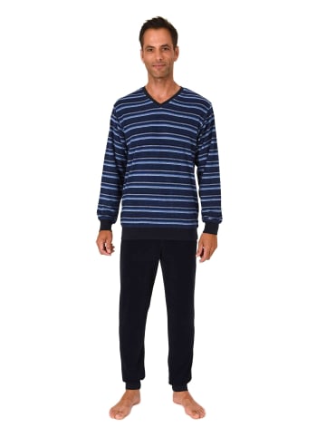 NORMANN Langarm Schlafanzug Frottee Bündchen in blau1