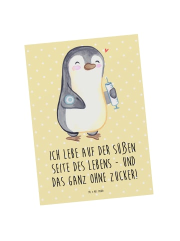 Mr. & Mrs. Panda Postkarte Pinguin Diabetes mit Spruch in Gelb Pastell