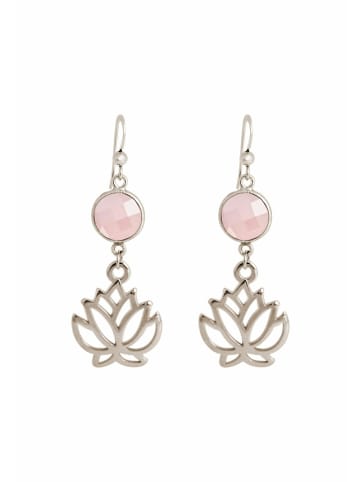 Gemshine Ohrringe YOGA Lotus Blumen Rosenquarze in silver coloured