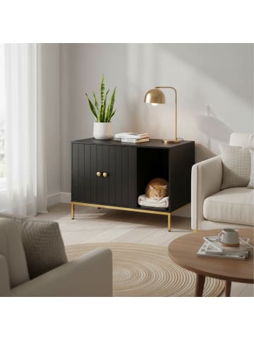 relaxdays Katzenschrank in Schwarz/ Gold – (B)80 x (H)55 x (T)50 cm