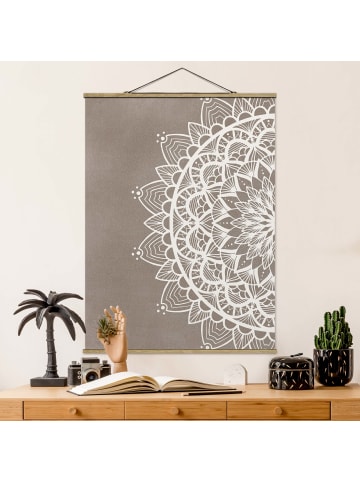 WALLART Stoffbild - Mandala Illustration shabby weiß beige in Grau