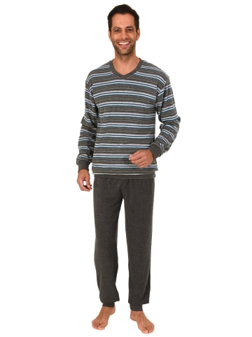 NORMANN Frottee Schlafanzug Pyjama Bündchen Streifen - 49676 in Grau