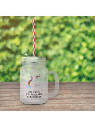 Mr. & Mrs. Panda Trinkglas Mason Jar Einhorn Pupsen mit Spruch in Transparent