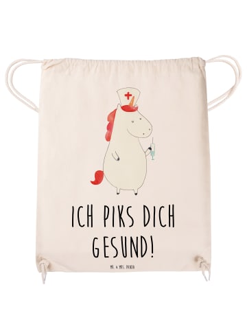 Mr. & Mrs. Panda Beutelrucksack Einhorn Krankenschwester mit Spruch in Creme