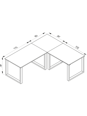 VCM  U Schreibtisch Eckschreibtisch L Form 190x190x80 in Schwarz / Weiß