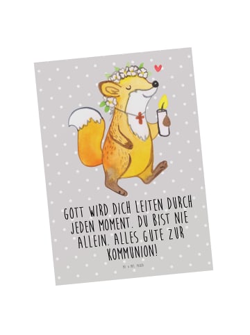 Mr. & Mrs. Panda Postkarte Fuchs Kommunion  mit Spruch in Grau Pastell