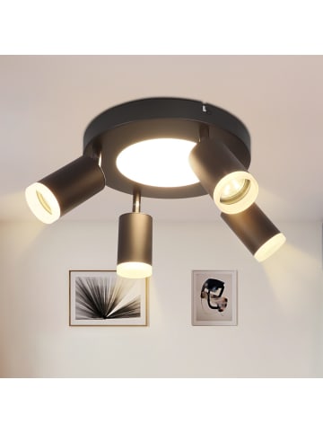 ZMH Deckenleuchte LED 4-flammige GU10 in schwarz rund schwenkbar Warmweiß L 25cm