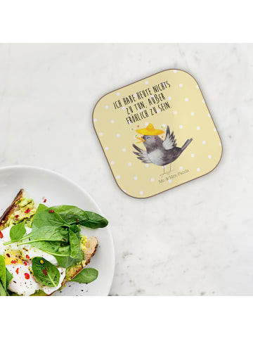 Mr. & Mrs. Panda Bierdeckel Rabe Sombrero mit Spruch in Gelb Pastell