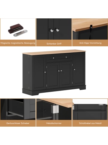 ABRIHOME Multifunktions Sideboard 138 cm mit Stauraum & Kippschutz in Schwarz