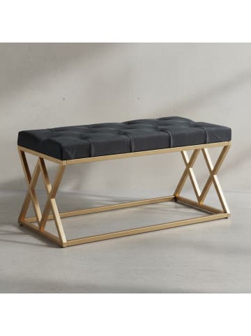 KADIMA DESIGN Elegante Samt Polsterbank, Chesterfieldmuster, goldenes Metallgestell