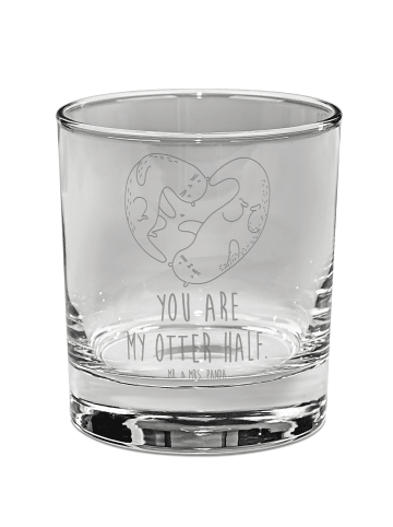 Mr. & Mrs. Panda Whiskey Glas Otter Herz mit Spruch in Transparent