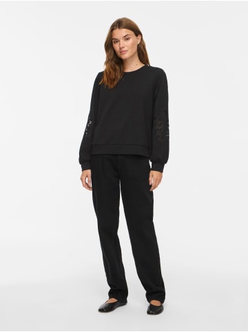 Vila Sweatshirt Rundhals Spitzendetails Langarm in Schwarz