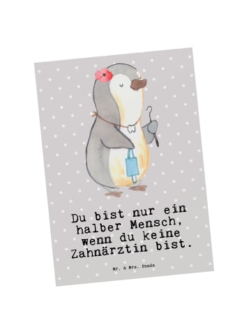 Mr. & Mrs. Panda Postkarte Zahnärztin Herz mit Spruch in Grau Pastell