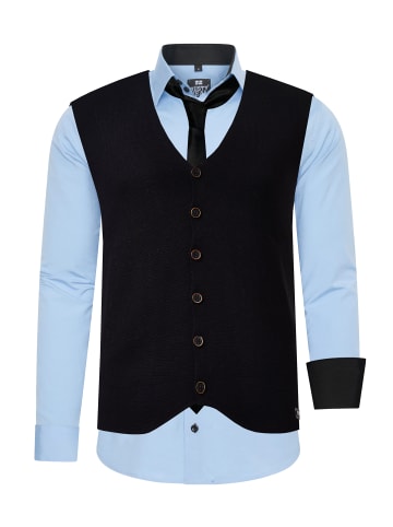 Rusty Neal Hemd mit Weste und Krawatte 3er Set in Hell Blau