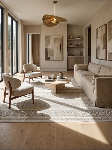 KADIMA DESIGN ESERA Flachwebteppich Beige 240x340 Streifen Polypropylen Wohnraum in Beige