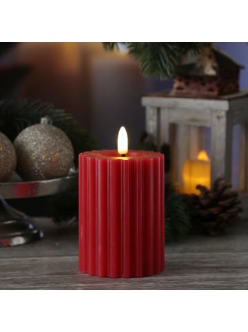 MARELIDA LED Kerze LIV mit Rillen Echtwachs H: 12cm in rot