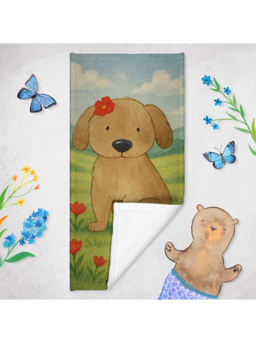 Mr. & Mrs. Panda Strandtuch Hund Dame Design ohne Spruch in Grau Pastell