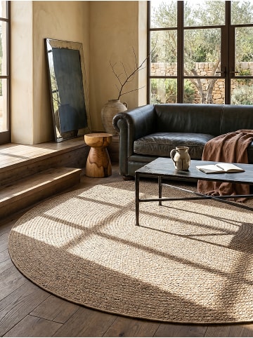 KADIMA DESIGN Rundteppich Uni flachgewebt pflegeleicht Wohnzimmer Flur Esszimmer in Natur