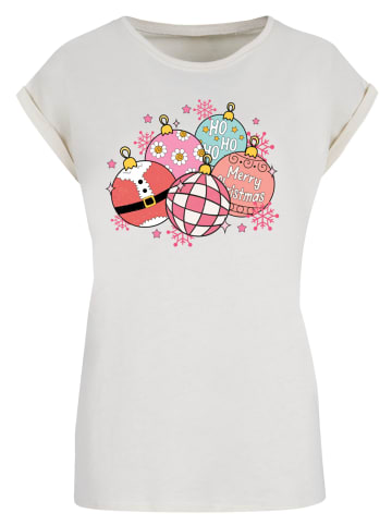 F4NT4STIC Extended Shoulder T-Shirt Pink Cute Weihnachten Tree Balls in Whitesand