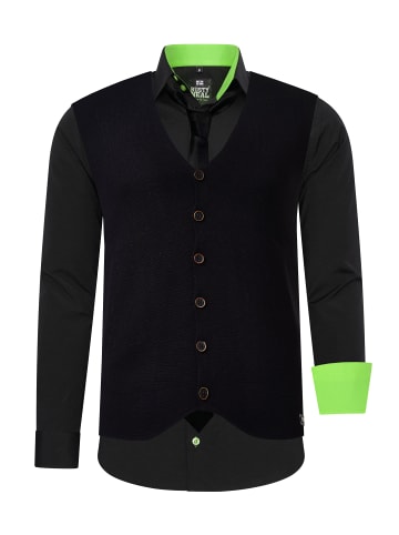 Rusty Neal Hemd mit Weste und Krawatte 3er Set in Schwarz / Grün