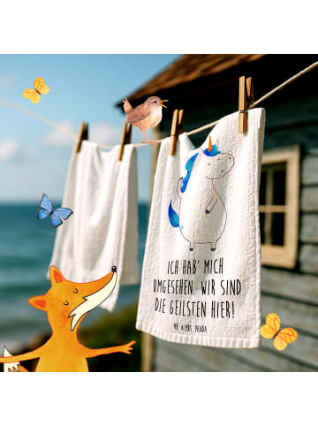 Mr. & Mrs. Panda Gästehandtücher Einhorn Mann mit Spruch in Weiß