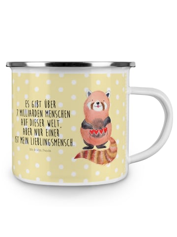 Mr. & Mrs. Panda Camping Emaille Tasse Roter Panda mit Spruch in Gelb Pastell