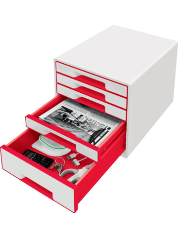 Leitz Schubladenbox Wow Cube 5 Schubladen PS perlweiß/rot