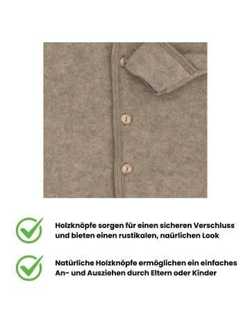 Kinderhaus Blaubär Baby-Overall mit Kapuze, Holzknöpfen & Mulltuch Blaubaer in Walnuss Melange