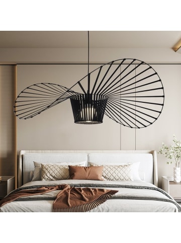 ZMH Pendelleuchte in Schwarz 1-flammige E27 Hut Lampenschirm L 140cm