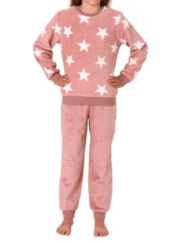 NORMANN langarm Schlafanzug Bündchen Sterne Coralfleece - 76985 in rosa