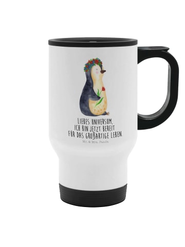 Mr. & Mrs. Panda Kaffeebecher To Go Pinguin Blumen mit Spruch in Weiß