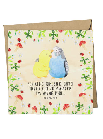 Mr. & Mrs. Panda Deluxe Karte Wellensittich Liebe mit Spruch in Naturpapier